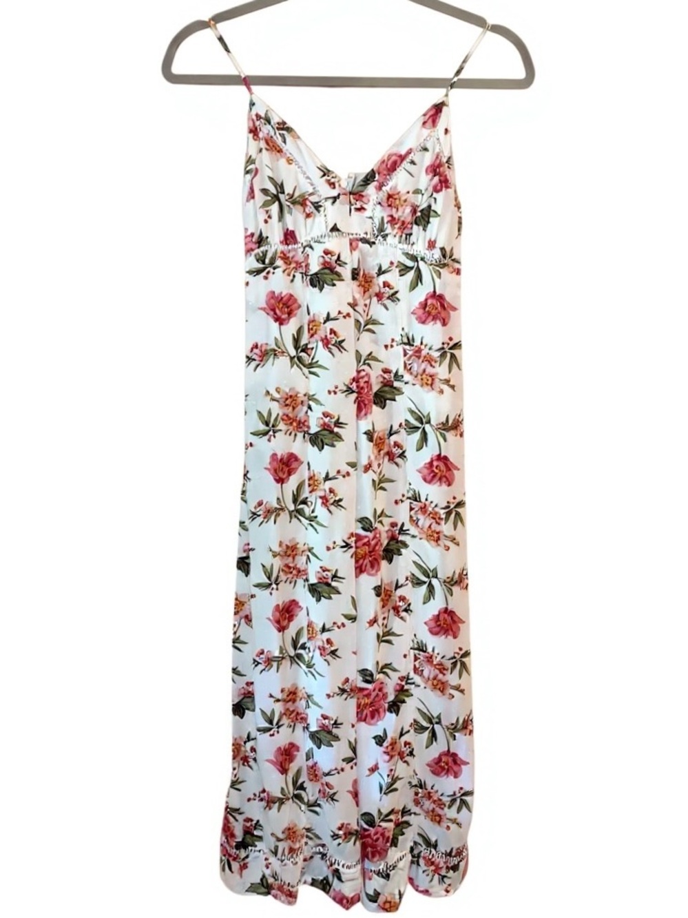 AMERICAN EAGLE 1 Piece Floral Lattice Trim Wide-Leg Jumpsuit White Pink SZ 00